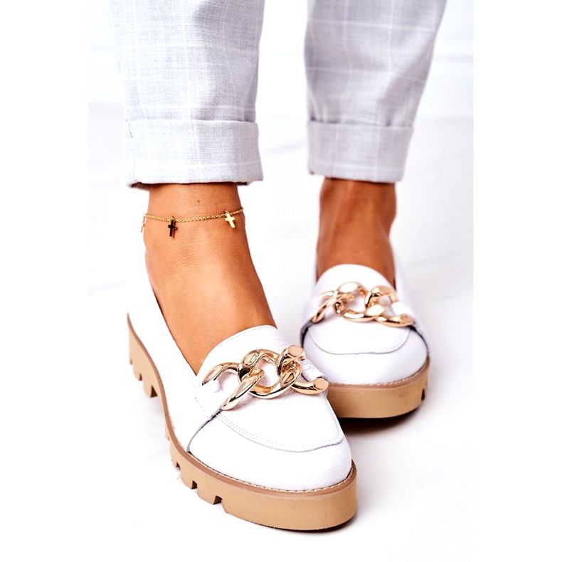 Mocassins en cuir Lewski Shoes 3040 Blanc blanche 1