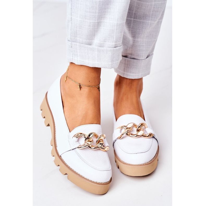 Mocassins en cuir Lewski Shoes 3040 Blanc blanche 4