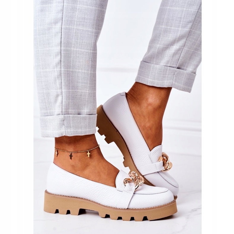 Mocassins en cuir Lewski Shoes 3040 Blanc blanche 5