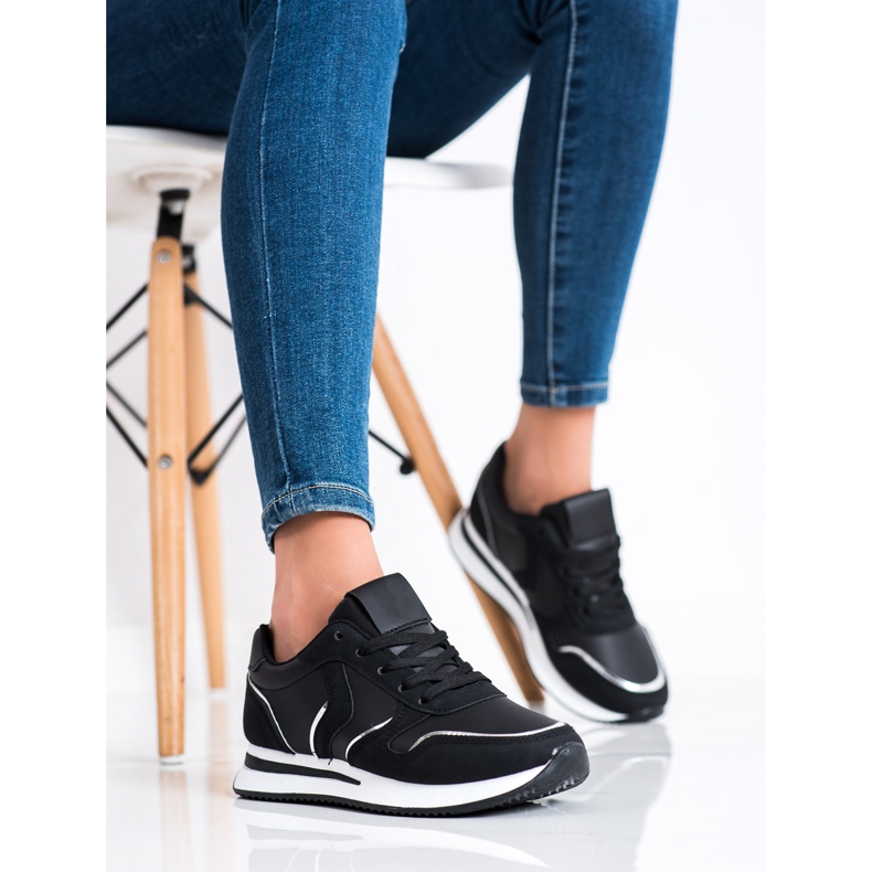 SHELOVET Chaussures de sport en cuir écologique le noir 1