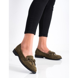 SHELOVET Mocassins En Daim Avec Nœud brun vert 3