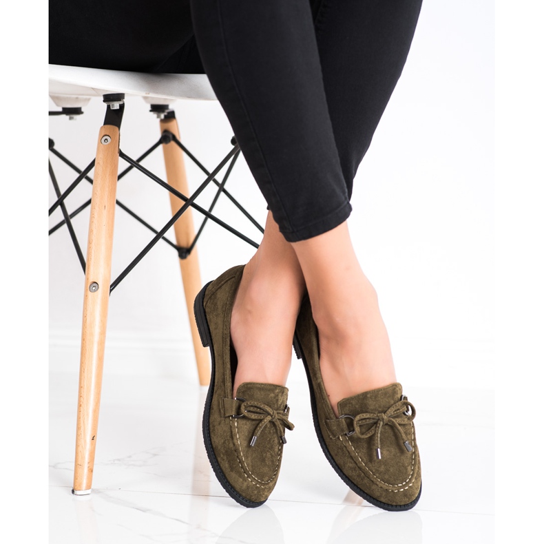 SHELOVET Mocassins En Daim Avec Nœud brun vert 2