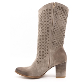 Exousite Boots femme cuir ajouré talon haut 1224 gris 1