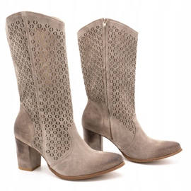 Exousite Boots femme cuir ajouré talon haut 1224 gris 2