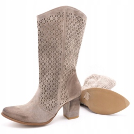 Exousite Boots femme cuir ajouré talon haut 1224 gris 4