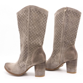 Exousite Boots femme cuir ajouré talon haut 1224 gris 5