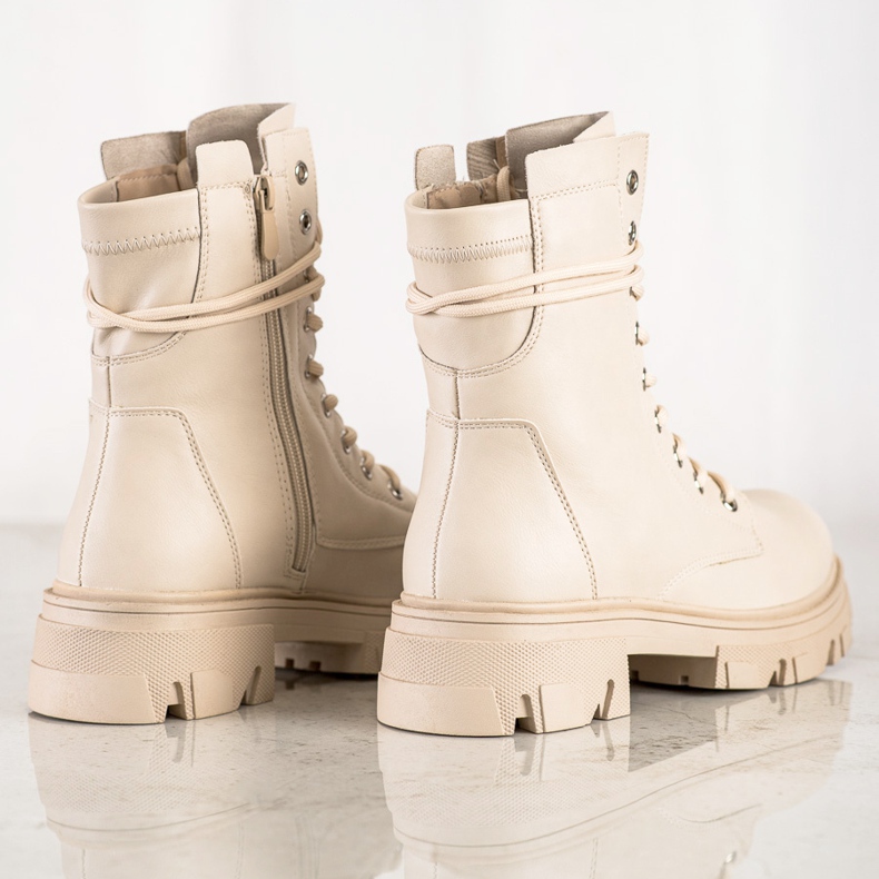 Bestelle Travailleurs à lacets avec cuir écologique beige 1