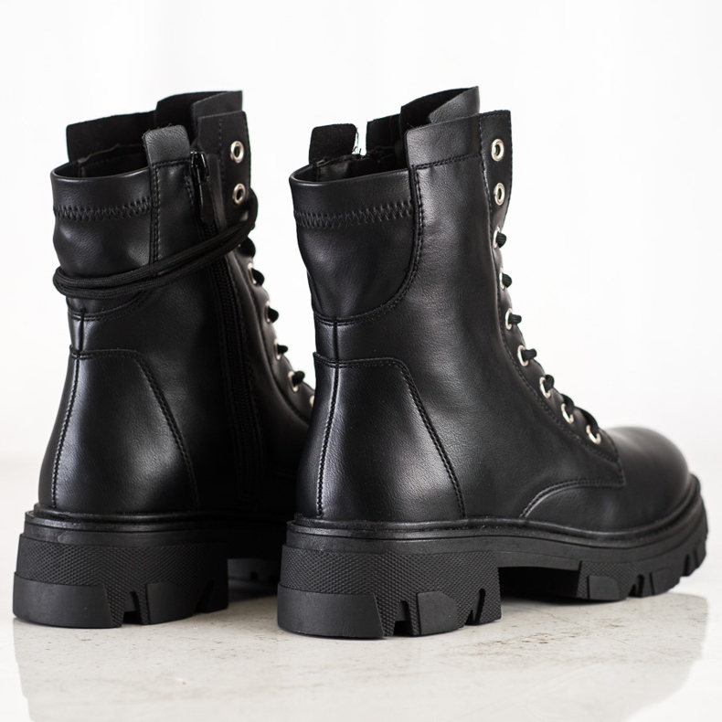 Bestelle Travailleurs à lacets avec cuir écologique le noir 1 Bestelle Travailleurs à lacets avec cuir écologique le noir 1