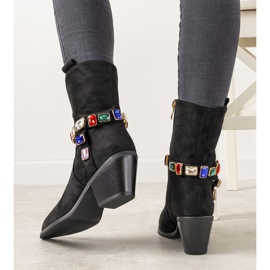 Bottes de cowboy noires avec des pierres colorées de Mabella le noir 1