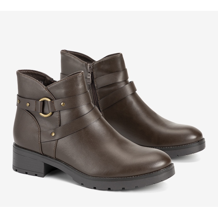 Bottines plates lisses marron à rayures Danisa brun 1