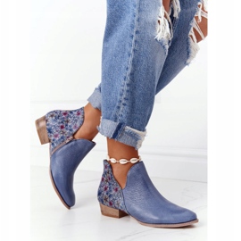 Bottines Maciejka En Cuir Bleu Marine Avec Fleurs 04091-64 2