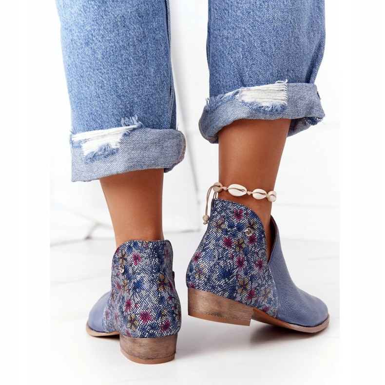 Bottines Maciejka En Cuir Bleu Marine Avec Fleurs 04091-64 3 Bottines Maciejka En Cuir Bleu Marine Avec Fleurs 04091-64 3