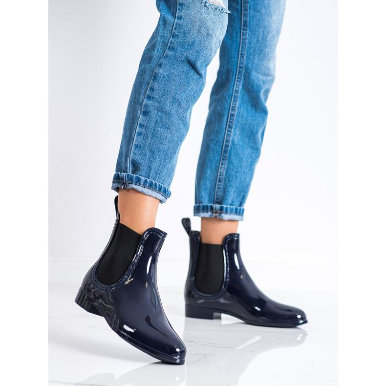 SHELOVET Bottes en caoutchouc courtes brillantes bleu marine 1