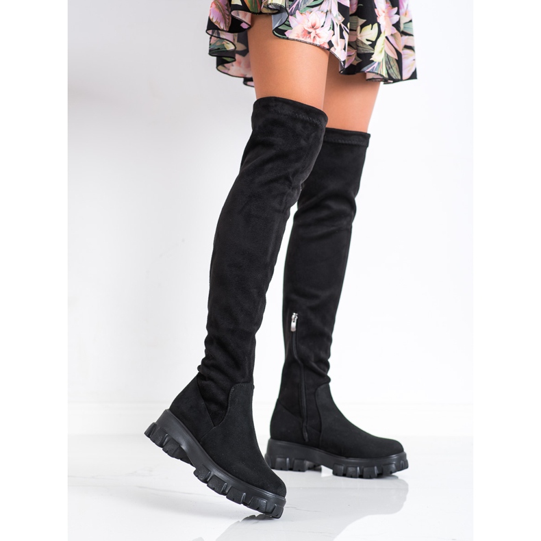 SHELOVET Bottes à plateforme en daim le noir 2