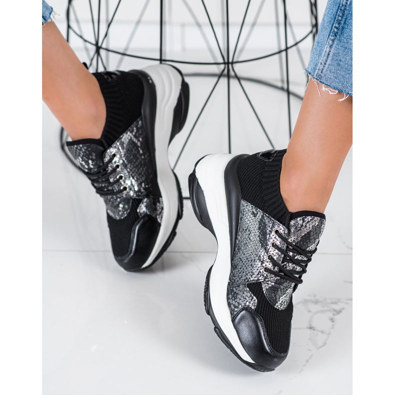 SHELOVET Baskets à enfiler à imprimé serpent le noir 1