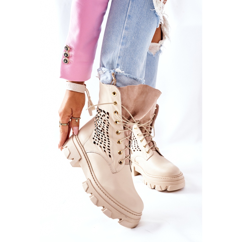 PA2 Bottes En Cuir Ajourées Femme Beige Petit Hootie 2