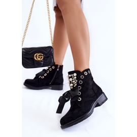Bottines En Daim Avec Perles Et Ruban Perla Noir 2