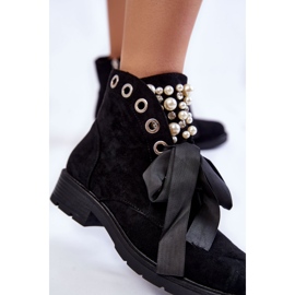 Bottines En Daim Avec Perles Et Ruban Perla Noir le noir 5