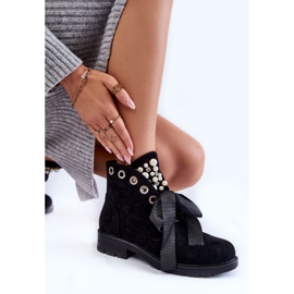Bottines En Daim Avec Perles Et Ruban Perla Noir le noir 6