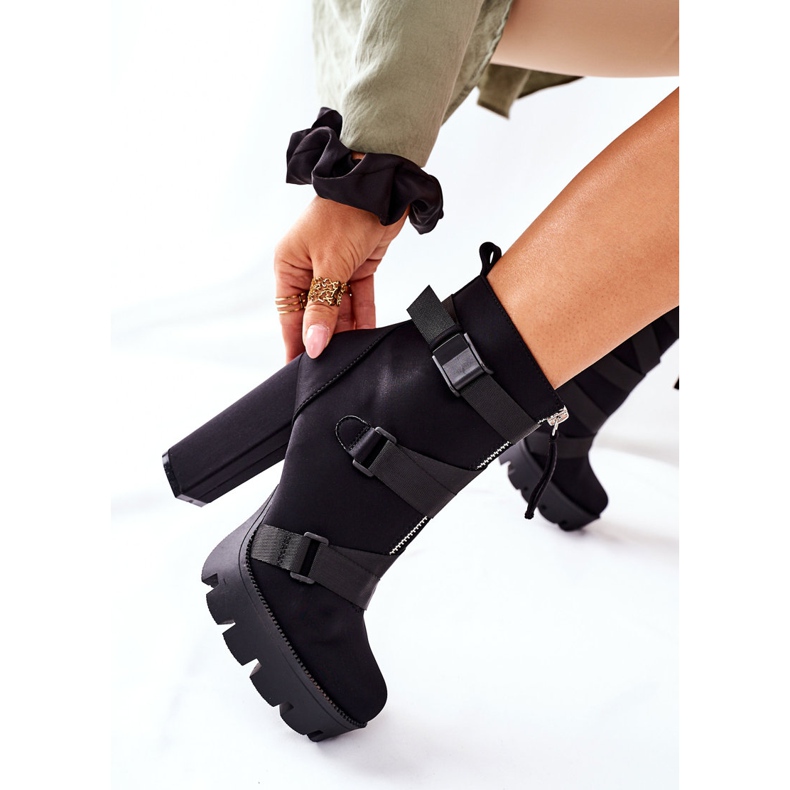 FB3 Bottes En Velours Pour Femmes Sur Un Talon Noir Dépêchez-vous le noir 2