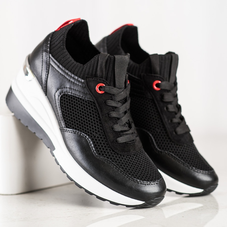 SHELOVET Baskets à enfiler avec maille le noir 2