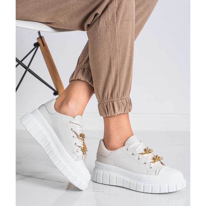 SHELOVET Baskets avec chaîne de mode beige 1