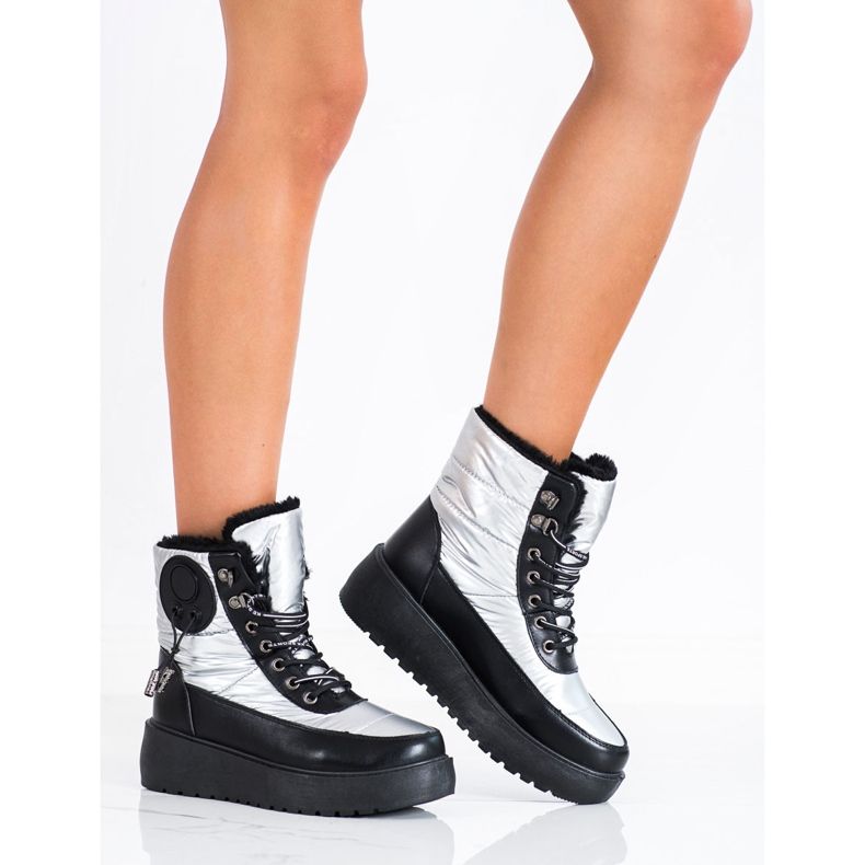 SHELOVET Bottes de neige argentées sur la plate-forme blanche le noir 1