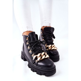 PS1 Bottes de Trappeur Chaudes Femme avec Chaîne Noir Labri le noir 8