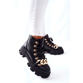 PS1 Bottes de Trappeur Chaudes Femme avec Chaîne Noir Labri le noir 3