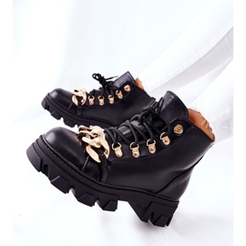 PS1 Bottes de Trappeur Chaudes Femme avec Chaîne Noir Labri le noir 1