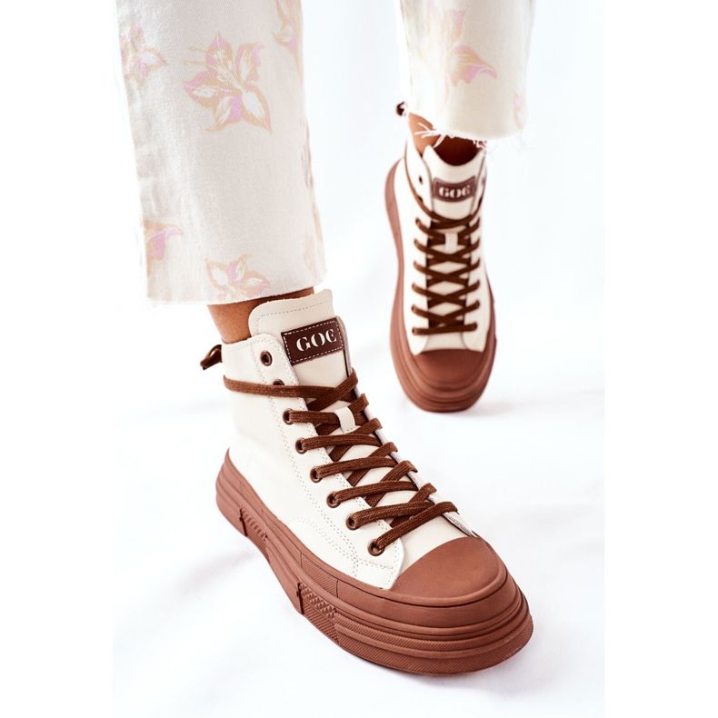 Baskets hautes isolantes pour femmes GOE II2N4034 Blanc brun 2