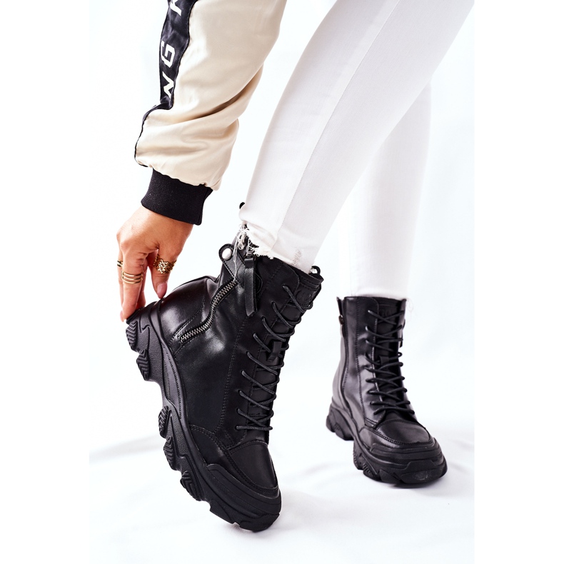 Bottes en cuir pour femmes GOE II2N4031 Noir le noir 1