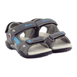 American Club Sandales velcro avec empiècement en cuir gris américain 1618 bleu 4