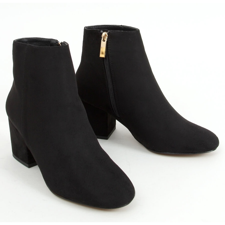 Bottines à talons bas en daim noir 9K6049-1 Noir 1