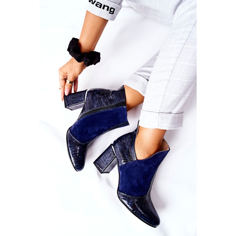 PA2 Bottes En Cuir Pour Femmes Sur Un Talon Bleu Marine I Wish 1