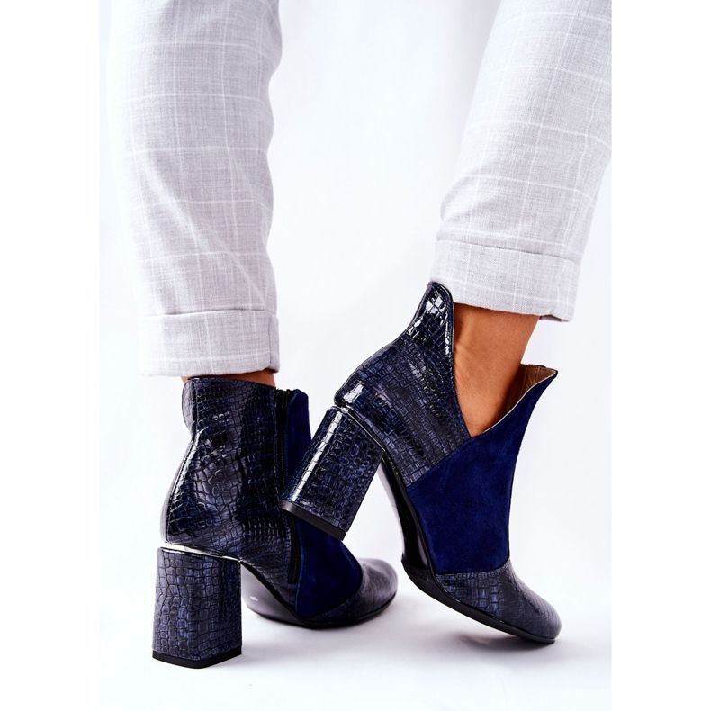 PA2 Bottes En Cuir Pour Femmes Sur Un Talon Bleu Marine I Wish 2