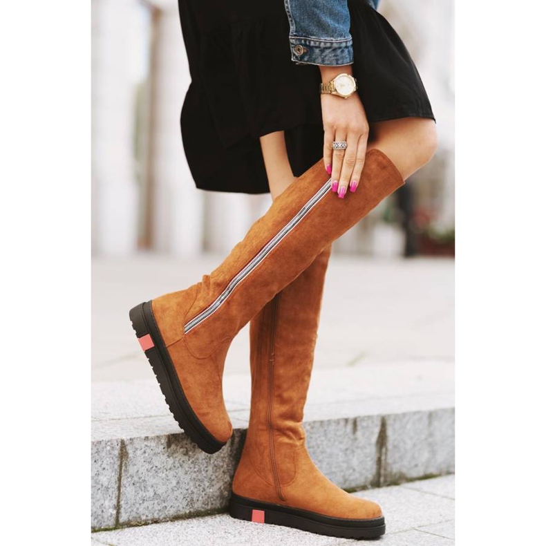 Bottines plates décorées camel Liana brun 1