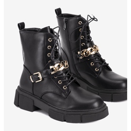 Bottes de randonnée noires avec chaîne Laurette dorée 1