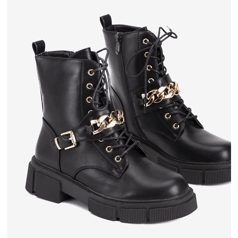 Bottes de randonnée noires avec chaîne Laurette dorée 1