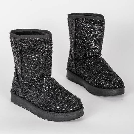 Bottes de neige noires brillantes de Moon le noir argent 1