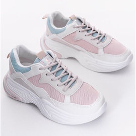 Baskets en maille crème Yumiko blanche rose 1