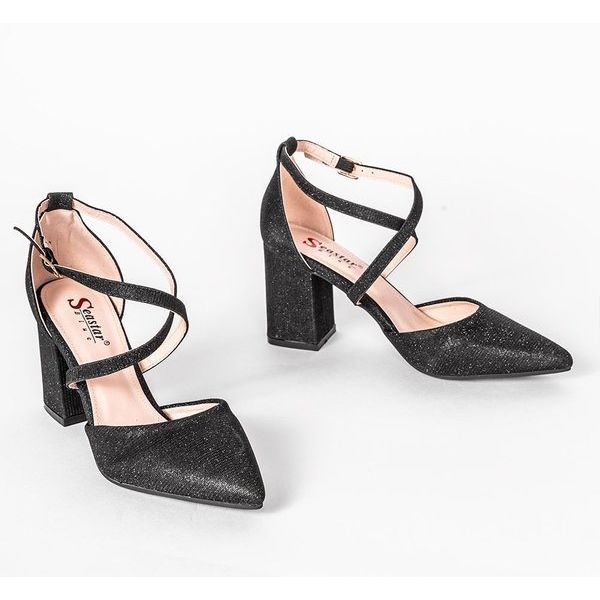 Escarpins noirs sur le poteau Shine argent 1