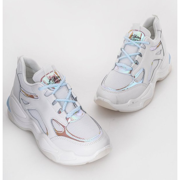 Baskets blanches à semelle épaisse de Big Fun bleu 1