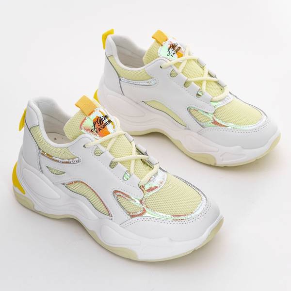 Baskets blanches à semelle épaisse de Big Fun jaune 1