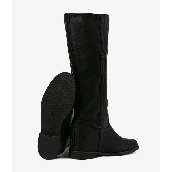 Bottes noires sur un talon compensé Heis couvert 2