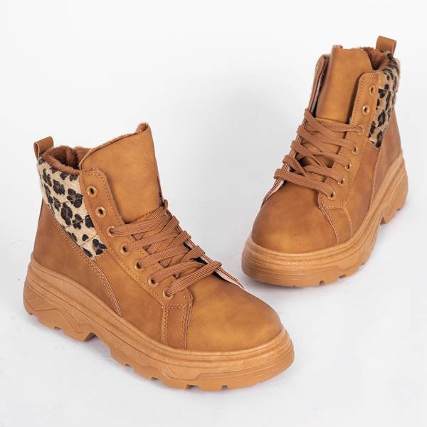 Bottes de randonnée animal marron à imprimé léopard brun 1 Bottes de randonnée animal marron à imprimé léopard brun 1