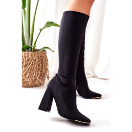 Bottes À Talons En Tissu Élastique Effet Noir Wow 1