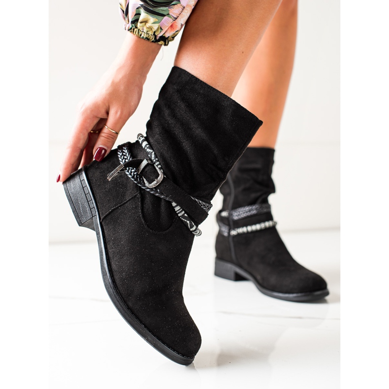 Anesia Paris Bottines en daim à rayures décoratives noir 2