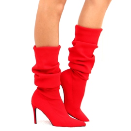 Bottines chaussettes rouges à talons aiguilles AT-0656-L Rouge 1
