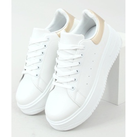 Baskets femme blanches T0YD8240-5 BLANC / OR d'or 2